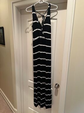 Black & White Striped Maxi Dress - Women